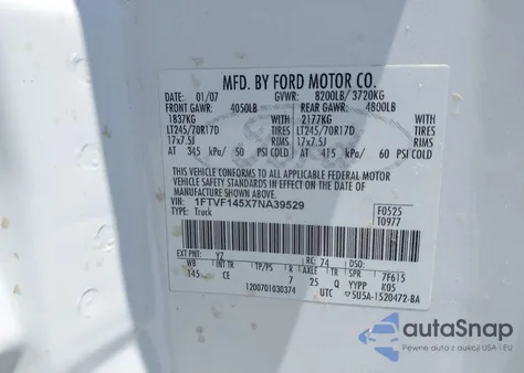 2007 Ford F-150 Xl/Xlt z USA, uszkodzony, nr VIN 1FTVF145X7NA39529